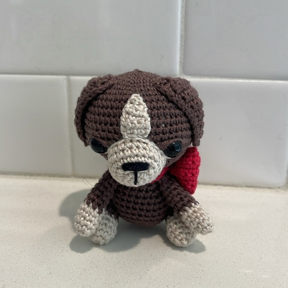 Handcrafted Puppy Dog with Bow Amigurumi Crochet Figure Toy Pet - Picture 3 of 11